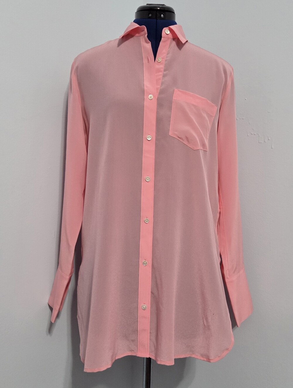 Bright Pink Silk Button Down Shirt Size XS
